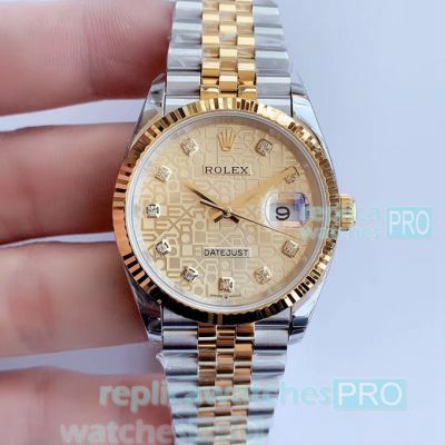 Swiss Replica Rolex Datejust Jubilee Watch Gold Computer Dial - EW Factory